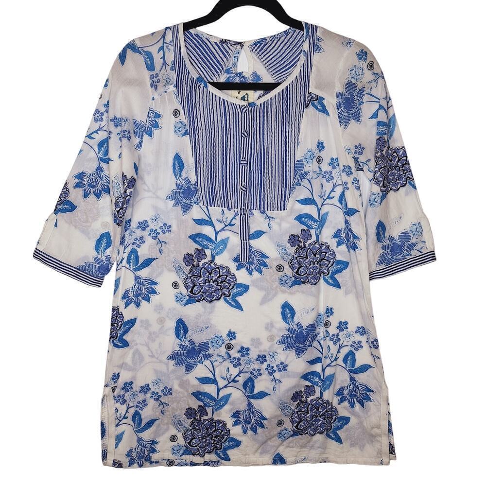 Anthropologie Mermaid Floral Sea Holly Tunic Top Dress Blue Small Swim Coverup